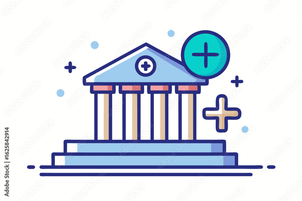 Obraz premium bank building icon with a medical plus symbol