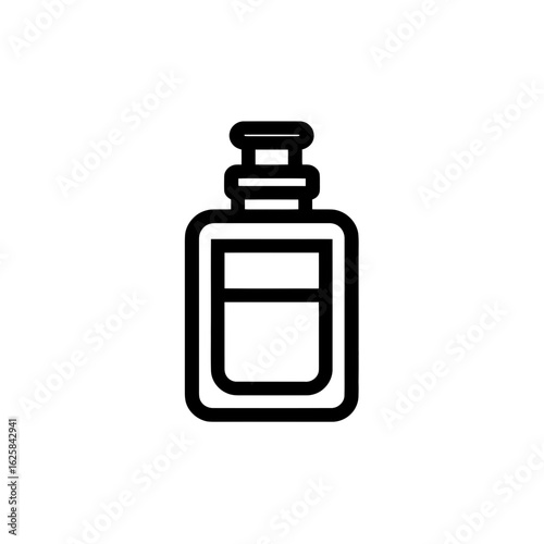 Illustration of a rectangular bottle with liquid inside, concept for aromatherapy visuals, cosmetic product promotion and essential oil packaging.