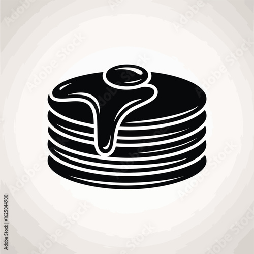 Stack of pancakes with syrup in a simple black and white illustration