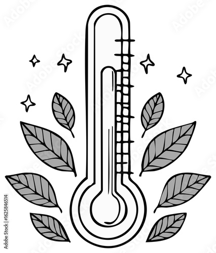 Thermometer with leaves and stars, representing weather and temperature