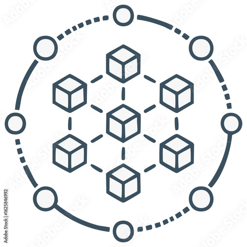 Digital blockchain network vector design illustrating interconnected cubes and circular nodes for decentralized technology