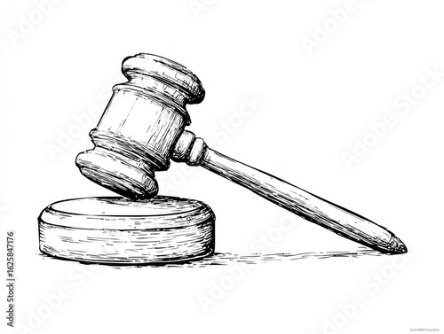 Hand-drawn gavel resting on block