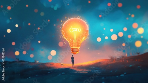 Person Gazing at Illuminated Lightbulb