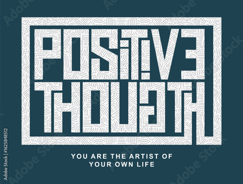 Positive Thought square typography in box shape with curve line texture