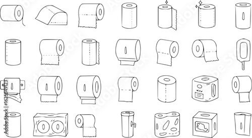 a set of simple line drawing icons of different types of paper towels