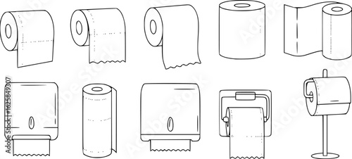 a set of simple line drawing icons of different types of paper towels