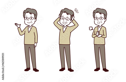 さまざまなポーズのシニアのイラスト素材