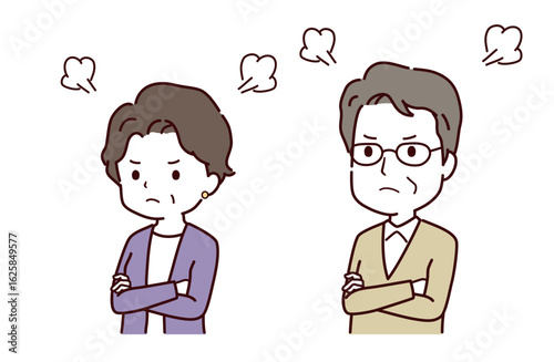 怒っているシニア夫婦のイラスト素材