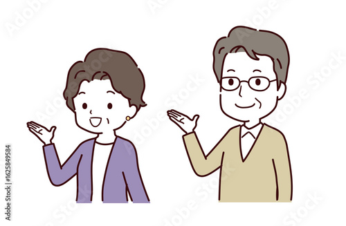 案内するシニア夫婦のイラスト素材