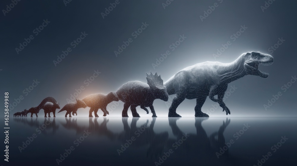 Fototapeta premium Evolutionary Timeline of Dinosaurs in a Computer-Generated Image