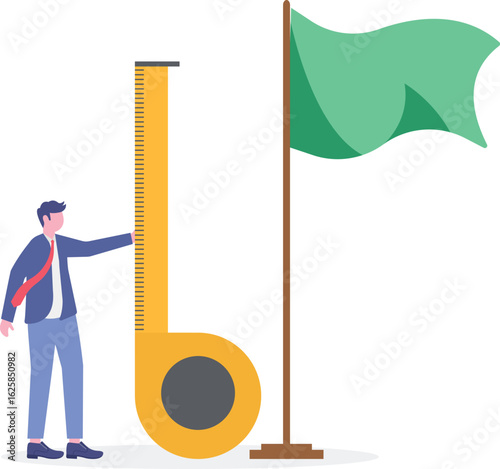 Two business people with ruler measuring bar graph

