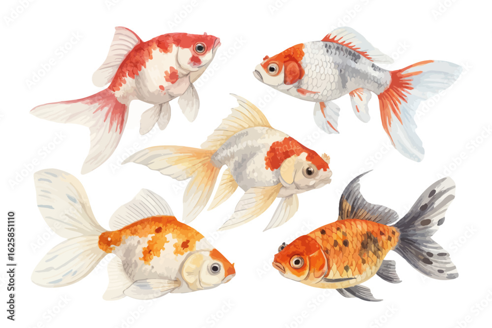Fototapeta premium set of watercolor goldfish vector illustration isolated on white background