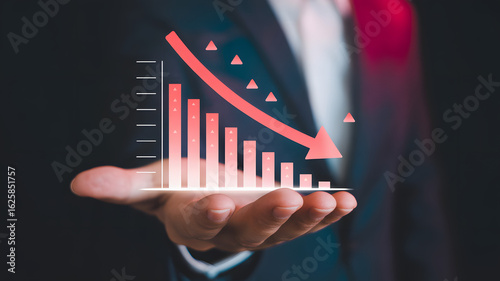 Businessperson holding a declining financial graph, economic downturn concept