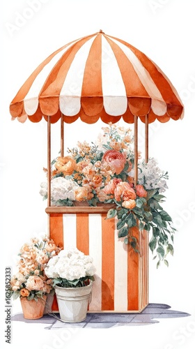 watercolor flower cart orange and white stripes clip art preview