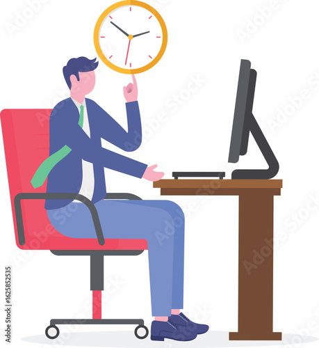 Flat illustration of punctual businessman hold clock symbolizing precise timing and being on schedule
