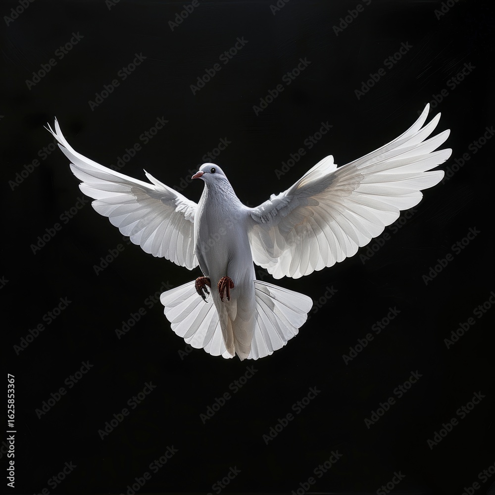 Obraz premium Elegant White Bird Spreading Wings in a Dramatic Black Background