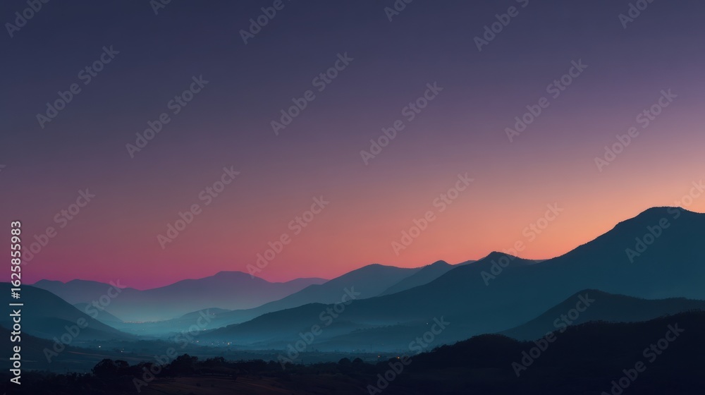 Fototapeta premium Mountain silhouette at dawn or dusk landscape