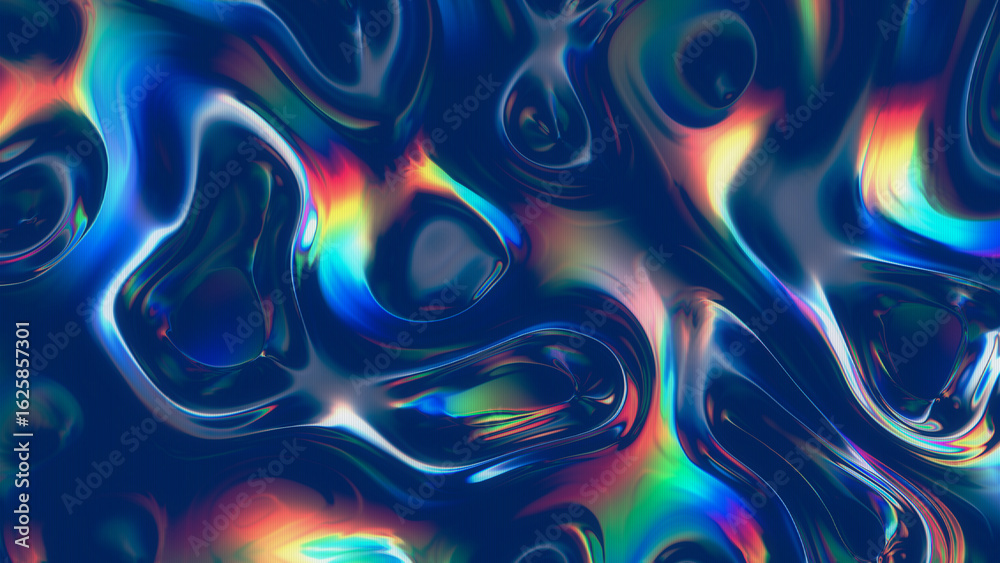 Naklejka premium Holographic Liquid Flow Background — Iridescent Abstract Waves in Futuristic Fluid Style