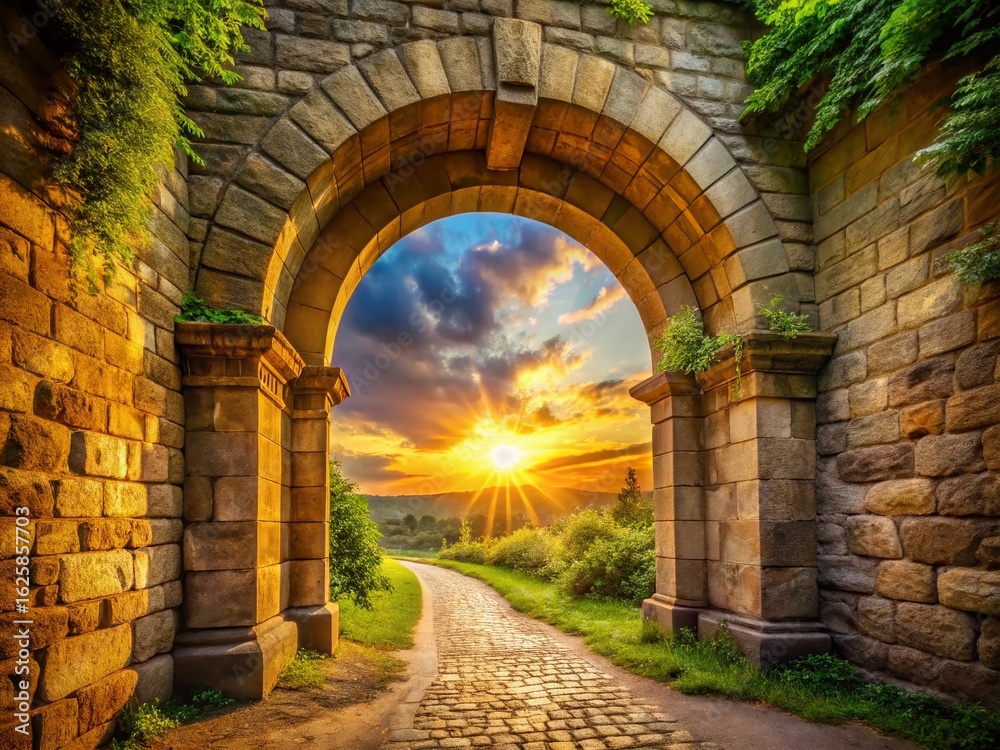 Obraz premium Majestic Stone Archway Sunset - Golden Hour Nature Photography