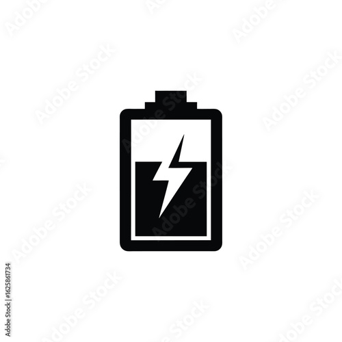 High-energy Battery Icon: Bold Black and White Graphic Design, Power Symbol