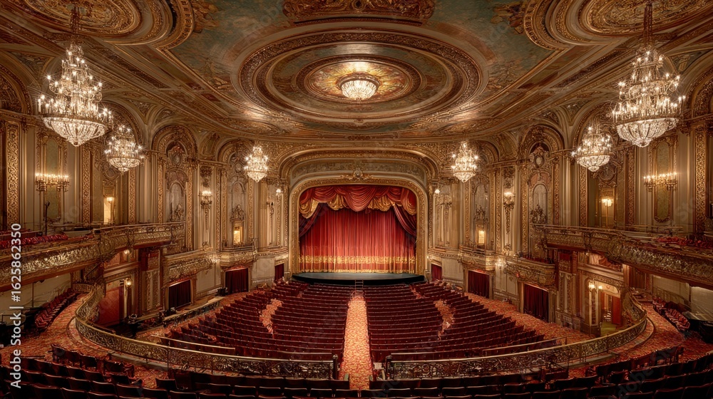 Obraz premium Historic Theater Interior with Elegant Balcony and Grand Stage View