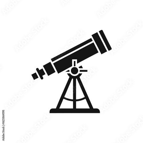 Reflective Telescope Icon: Black and White, Simple, Scientific Exploration
