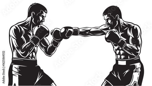Striking Boxing Silhouette Punch Action Athletic Fight Muscle Mass Intense Match Power Black and