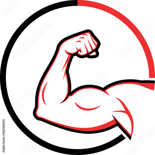 Vector graphic of a muscular arm flexing bicep in a circle, a powerful symbol for fitness and gym logos.