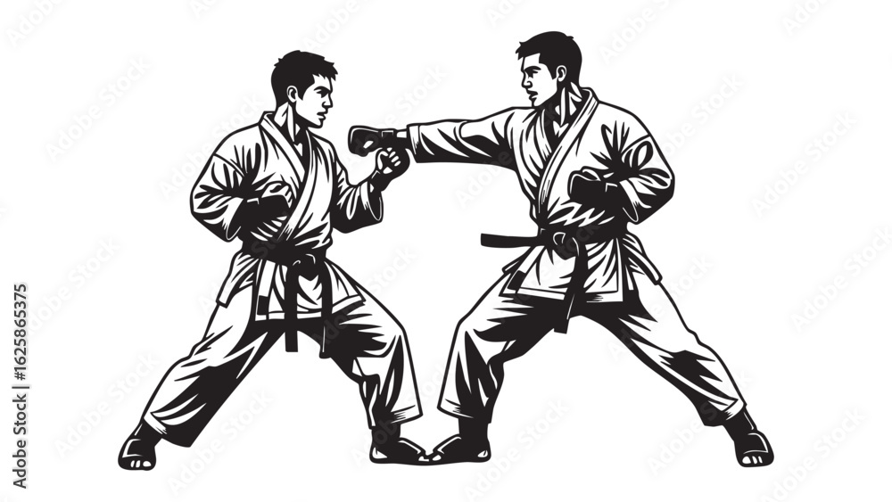 Fototapeta premium Martial arts mastery karate punch combat sport fighting technique self defense training silhouette