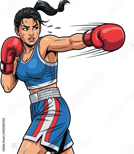 Dynamic Female Boxer in Action A Powerful Illustration of Strength and Determination