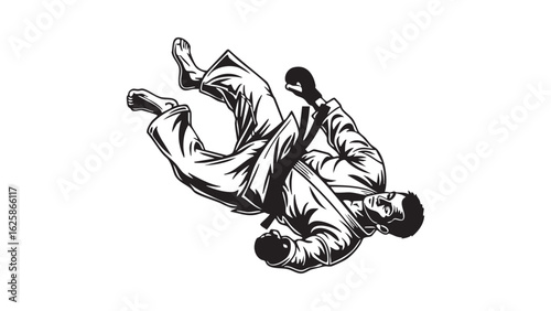 Karate Silhouette Vector Martial Arts Master Performing a Powerful Action Pose Training Design White