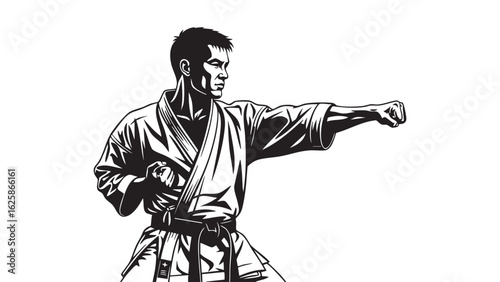 Martial Arts Silhouette Focused Karate Stance Strength Discipline Combat Black Belt Self Defense