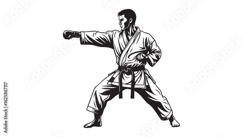 Powerful Karate Stance Black and White Illustration Martial Arts Techniques Self Defense silhouette