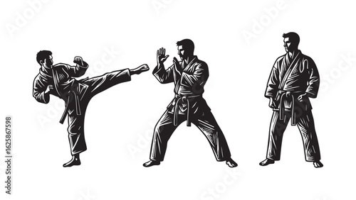 Karate Masters Silhouette Art Martial Arts Training Self Defense Techniques Kata Moves Graphic Black