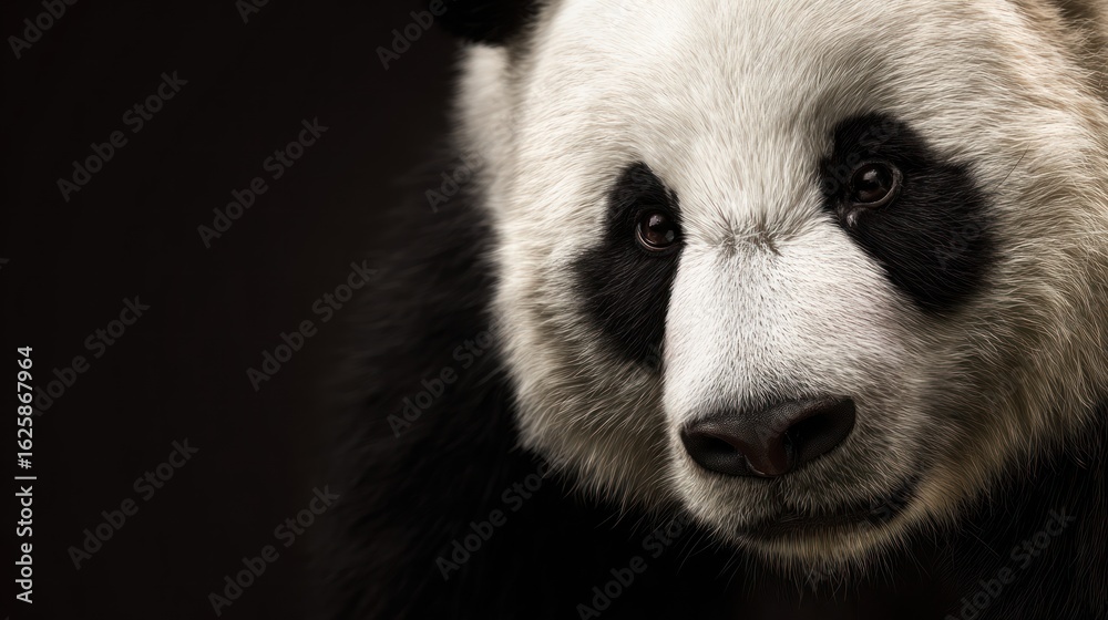 Fototapeta premium Close-up panda portrait against dark background