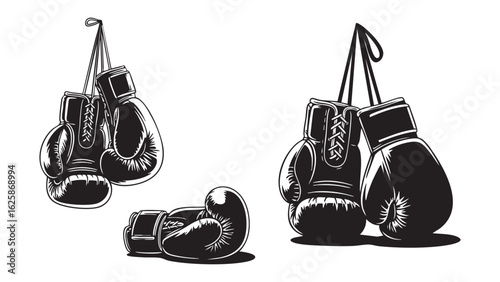 Black boxing gloves silhouette vector art outlines sports equipment gym training illustration