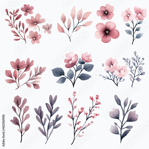 Blush Floral Watercolor Clipart Collection