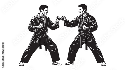 Silhouette Illustration Karate Fighters in Action Martial Arts Training Self Defense Art Sport