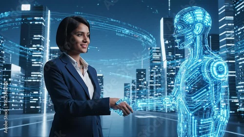 Ai handshake future technology innovation business automation digital transformation city 4k video