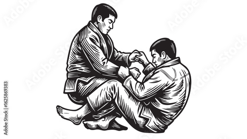 Jiu Jitsu Grapple Intense Martial Arts Sparring Session Black And White Fight silhouette