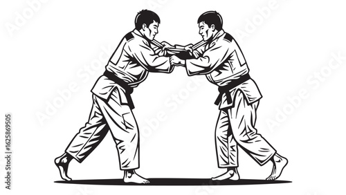Martial Arts Judo Grappling Match Competition Artwork Black Belt Practitioners Sports silhouette
