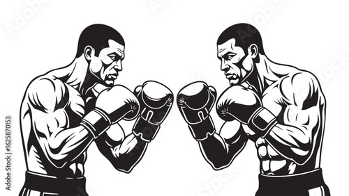 Boxing Match Silhouette Illustration of Fighters in Action Strong Graphic Dynamic Vector Style Image