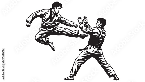 Martial Arts Duel Power Move Taekwondo Kick Action Fight Training Sparring Agility Silhouette Black