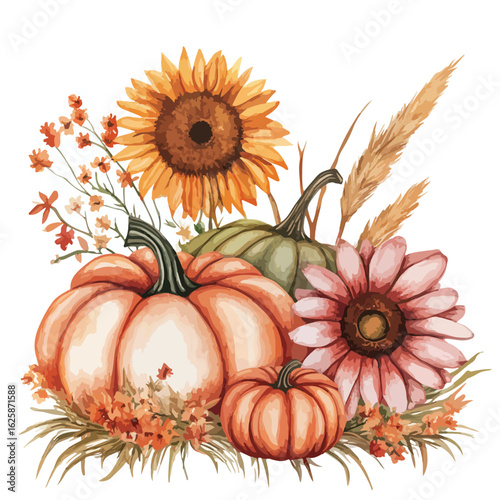 Autumn Harvest Watercolor Composition