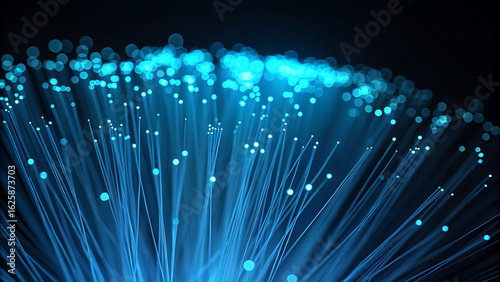 Fiber optic technology background blue light data connection network communication internet abstract design 3d effect