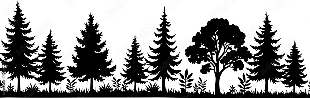 Fototapeta premium Tree Silhouettes, Forest Shapes, Pine Trees, vector bundle