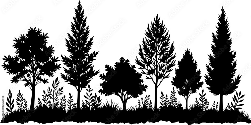 Fototapeta premium Tree Silhouettes, Forest Shapes, Pine Trees, vector bundle