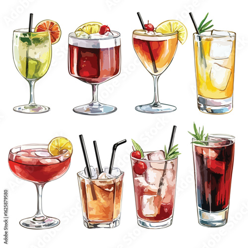 Watercolor Drinks and Cocktails Illustration