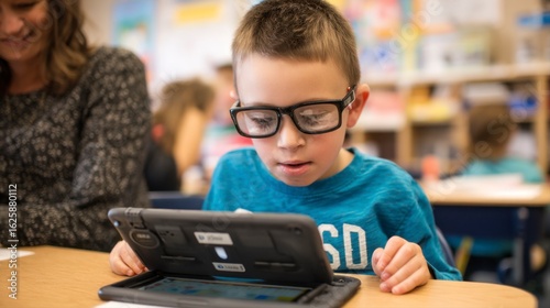 Student with Visual Impairment Using Technology in Elementary Classroom