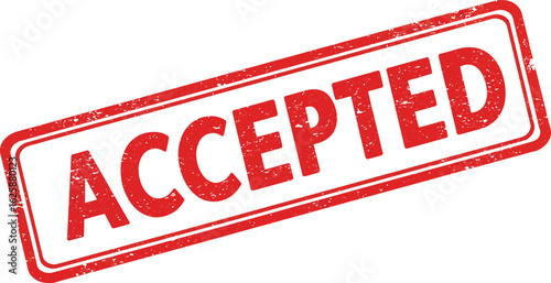 Red and white rectangular rubber stamp with the word accepted imprinted in bold red letters isolated on transparent background